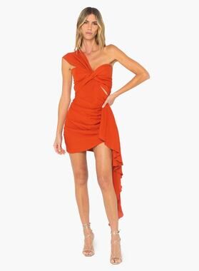 JUST BEE QUEEN Red One Shoulder Solange Knee Length Ruffle Mini Dress Size XS